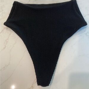 Black Textured High-Waist Bikini Bottom